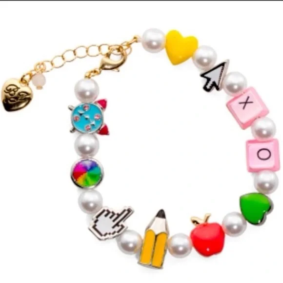 BETSEY JOHNSON SET Back to School Charm & Faux Pearl Necklace & Bracelet NEW NWT - Picture 11 of 16